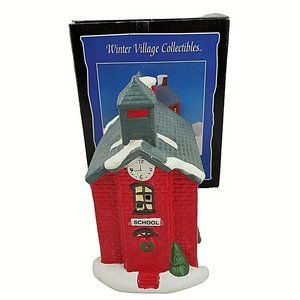 Vintage Winter Village Collectibles Porcelain Schoolhouse Tealight Candle Holder